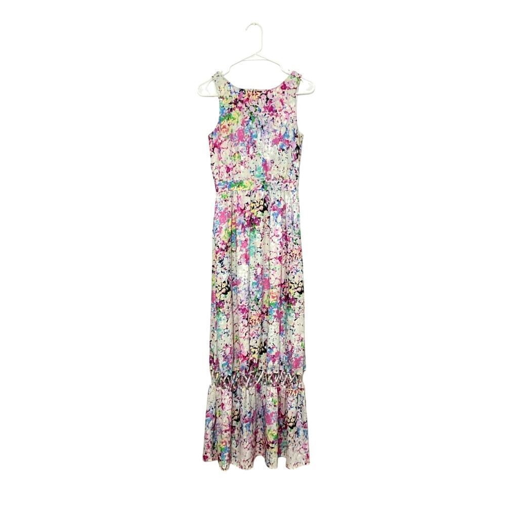 Gianni Bini Pastel Abstract Print Watercolor Cutout Maxi Dress Size 2 XS